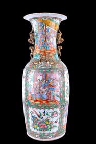 19th C Chinese Famille Rose Palace Vase (3' High)