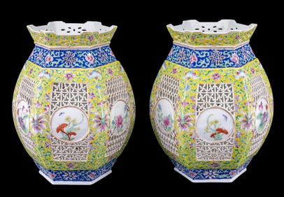 Chinese Famille Rose Lantern Lamps