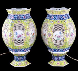 Chinese Famille Rose Lantern Lamps