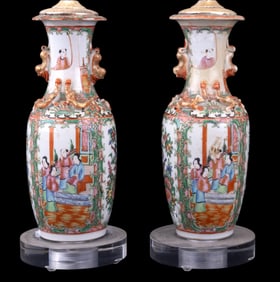 Pair of Chinese Famille Rose Vase Lamps