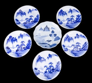 Japanese Blue & White Imari Dishes (6)