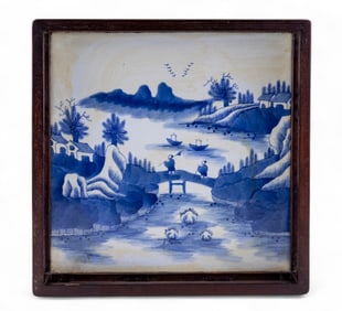 Chinese Export Porcelain & Wood Tray