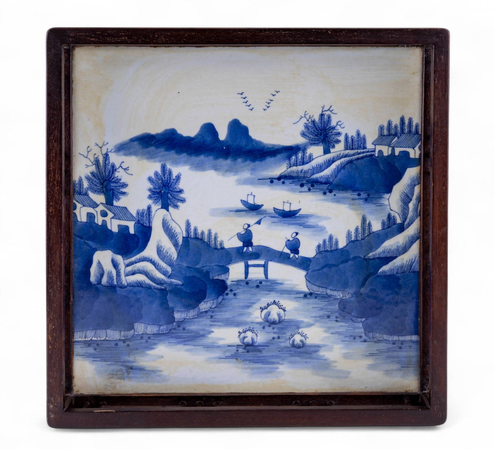 Chinese Export Porcelain & Wood Tray