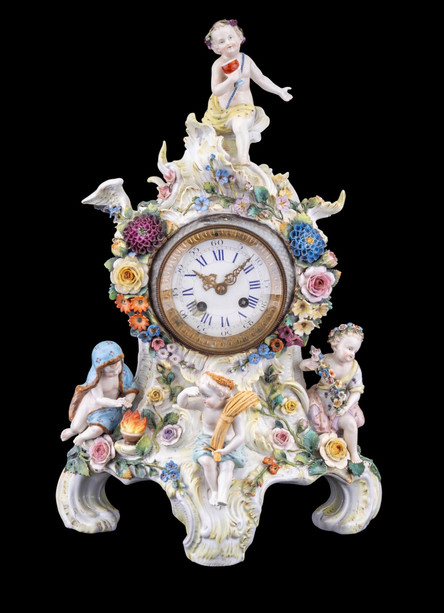 Meissen Style Porcelain Figural Mantel Clock (1 of 14)