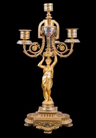 Gilt Bronze and Champleve Enamel Candelabrum