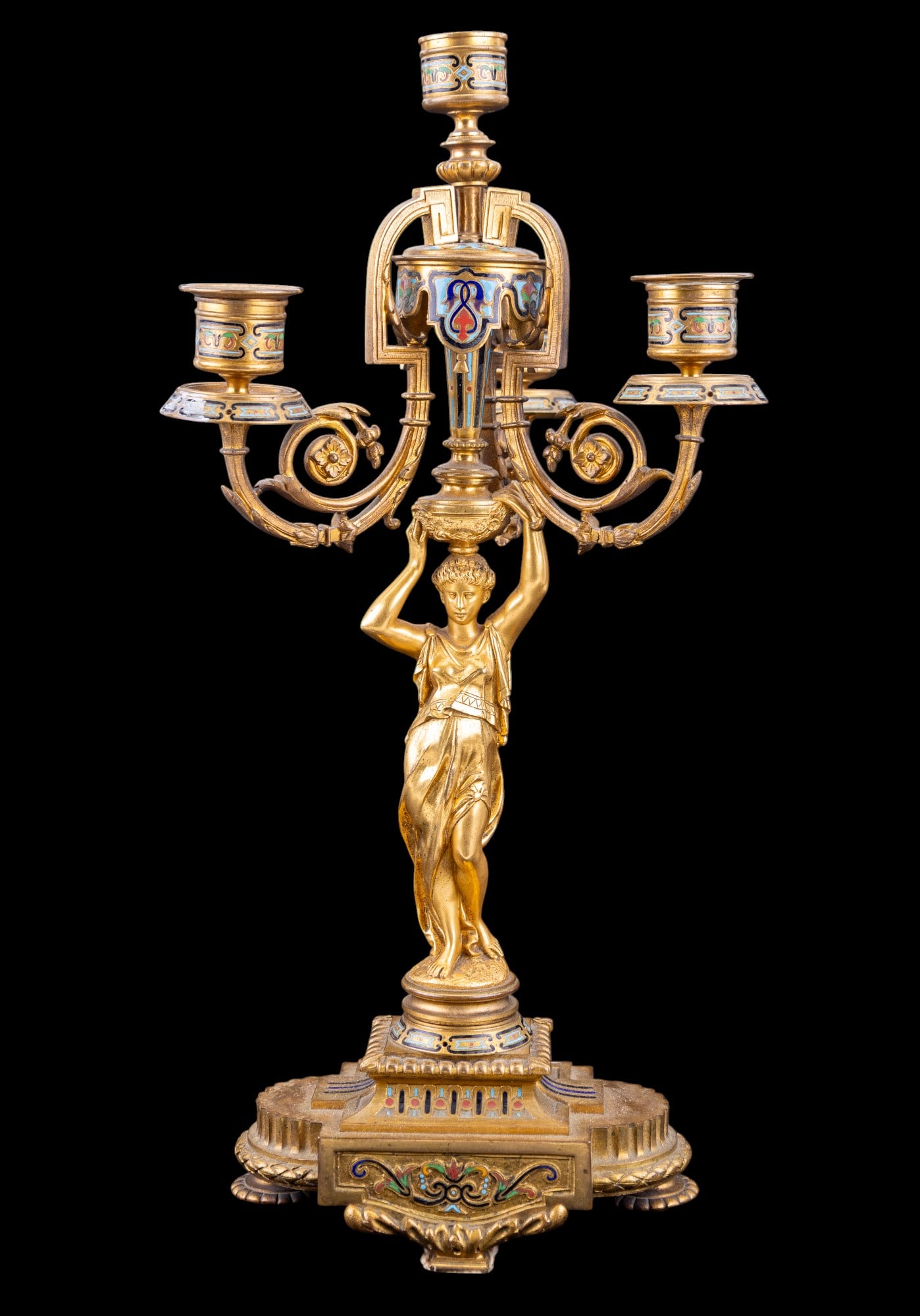 Gilt Bronze and Champleve Enamel Candelabrum (1 of 14)