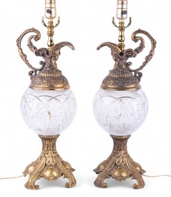 Pair of Early Rococo Style Crystal Globe Lamps