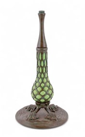 Art Deco Bronze and Green Glass Table Lamp Base