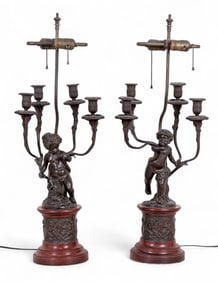 Figural Putto Candelabra Lamp (Pair)