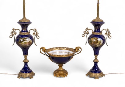 French Sevres Cobalt Blue Garniture Set