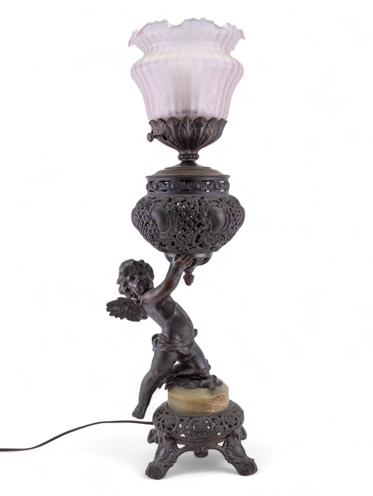 Antique Bronze Figural Lamp with Cherub (1 of 11)