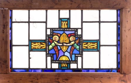 19th C Leaded Stained Glass Window, Framed