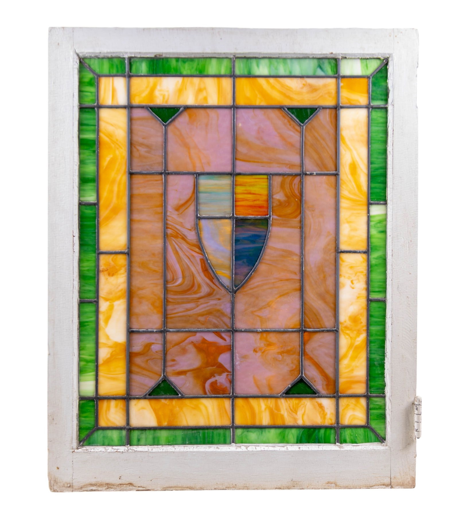 19th C Leaded Slag and Colored Glass Pane, Framed (1 of 11)