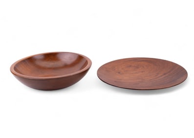 Signed Hand-Turned Wood Plate & Bowl