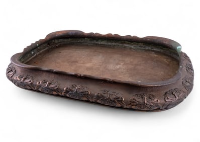 Large Chinese Bronze Tray Embossed Ruyi Design