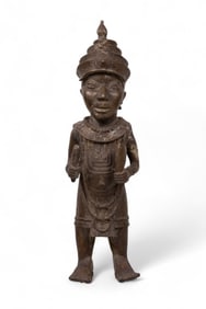 Benin Bronze Short Statue w/ Instrument