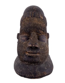 Large Benin Commemorative Wood Oba Head