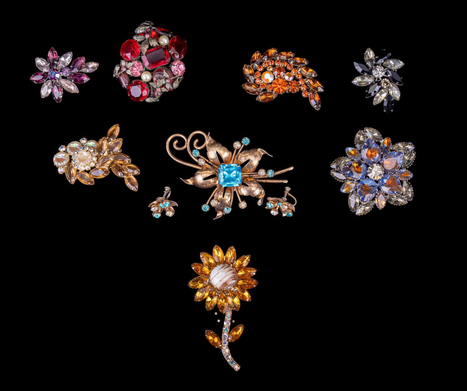 Lea Glass Sterling Brooch, Rhinestone Brooches (1 of 10)