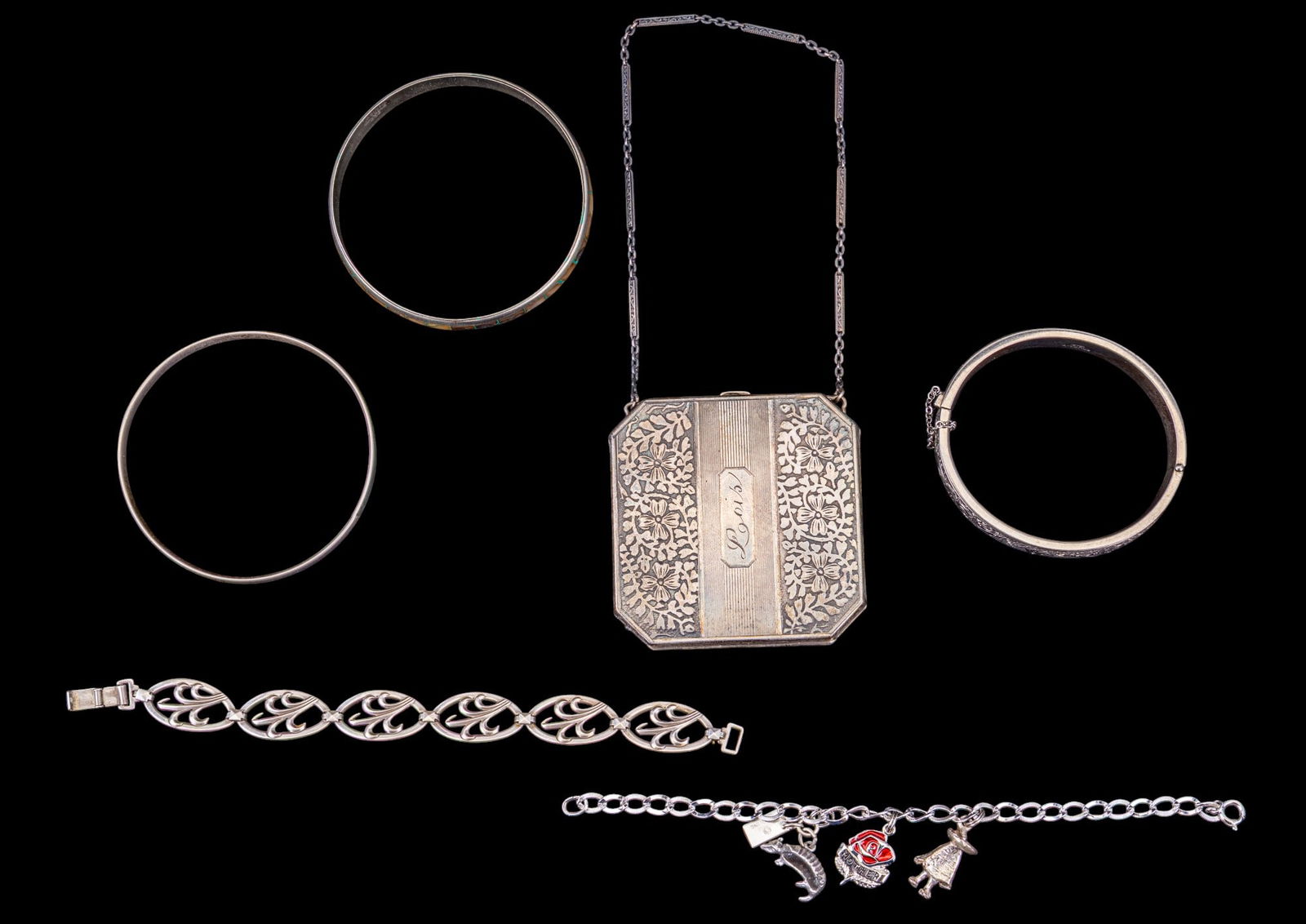 Sterling Silver Compact Purse and Bracelets (1 of 8)