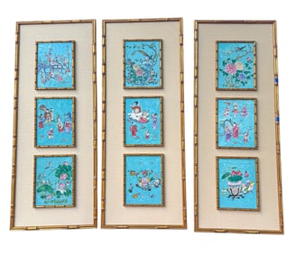 Nine Framed Antique Chinese Figural Porcelain Plaques