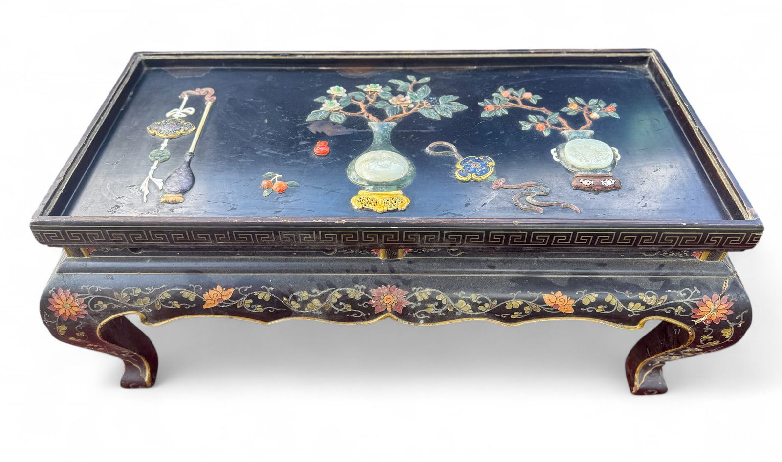 Antique Chinese Cloisonne and Jade Lacquer Table: Antique Chinese Cloisonne and Jade Lacquered Table