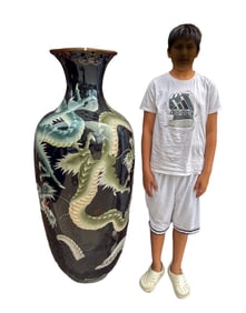 Monumental Antique Japanese Cloisonne Dragon Vase/