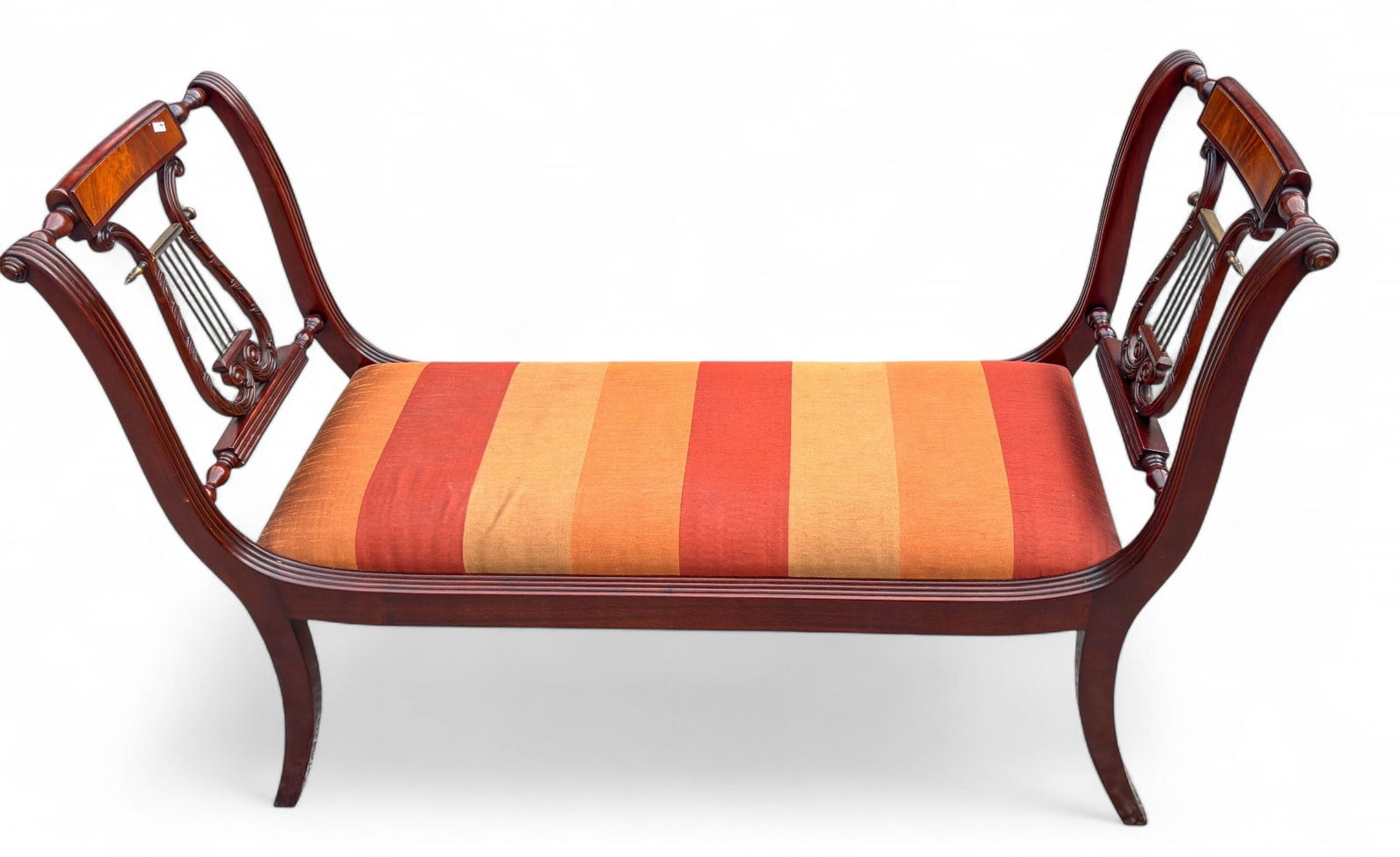 Duncan Phyfe Regency Empire Style Lyre Bench: A late 20th century Regency Empire Style lyre bench. Measures approx. 33.5" H x 48.5" W x 18" D.