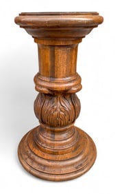 Heavily Carved Round Oak Pedestal