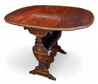 Antique Plank Top Oval Drop Leaf Trestle Base