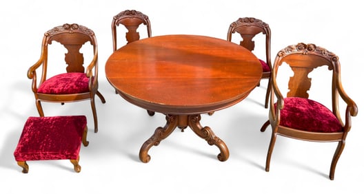 Vintage Victorian-Style Dining Table, Chair Set