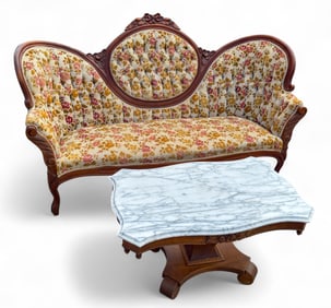 Victorian Sofa w/ Italian Marble Top Coffee Table