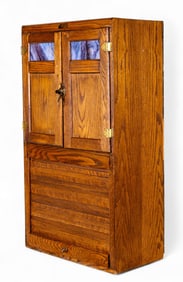 Table Top Hoosier-Style Cabinet w/ Slag Glass