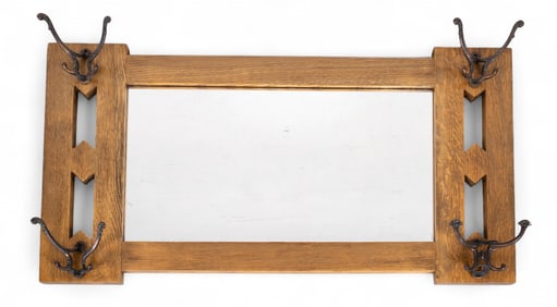 Oak Hanging Coat or Hat Rack w/ Mirror