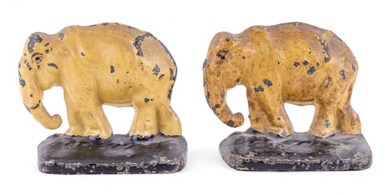 Antique Cast Iron Elephant Bookend (Pair)