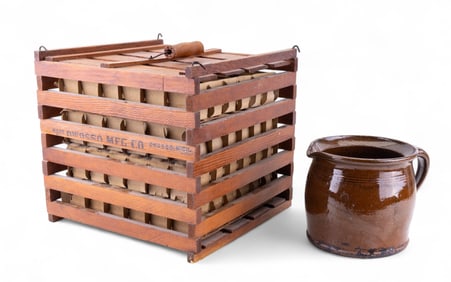 Antique Humpty Dumpty Egg Crate + Redware Jug