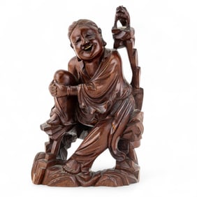 Chinese Carved Hardwood Hotei Statuette ~8"H