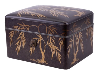 Japanese Lacquer Box w/ Golden Tree Design