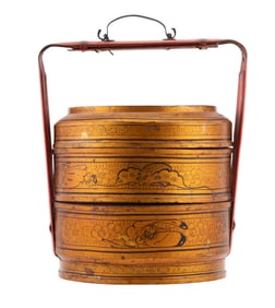 Asian Buddhist Tiffin Carrier w/ Ashtamangala