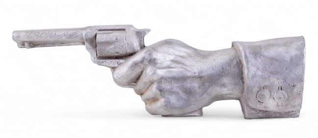 Cast Metal Sculpture of Hand Holding Revolver