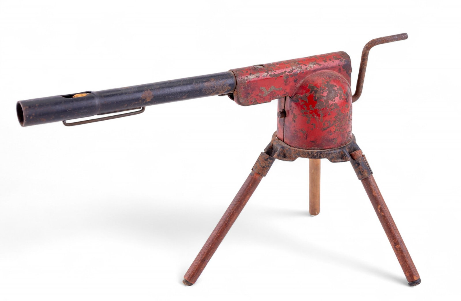 Early Cork Machine Gun Toy: Early cork machine gun toy, note oxidization and one piece of cork still in the barrel.
