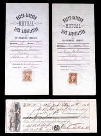 19th C Life Insurance Contracts and Paper Check