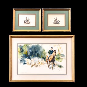 Early Equestrian Lithographs & Watercolor