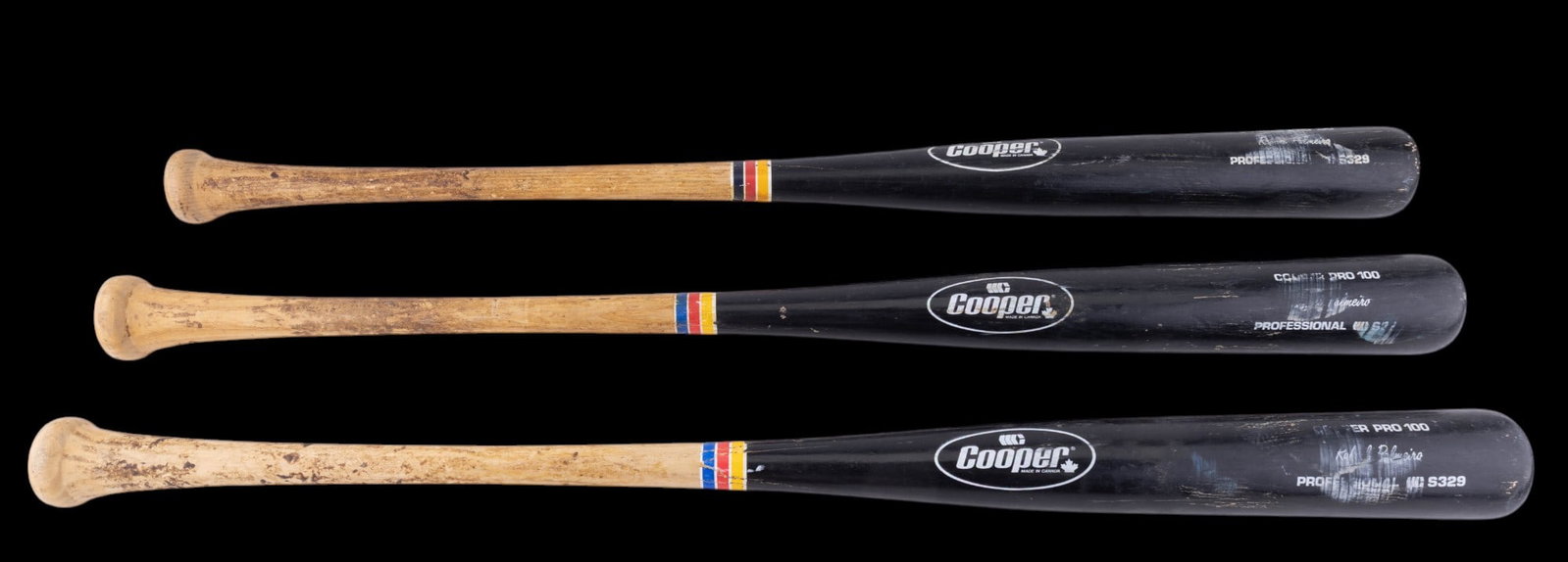Rafael Palmeiro Game Used Baseball Bats: A collection of three Rafael Palmeiro game used Cooper Pro 100 baseball bats, including payment receipt.