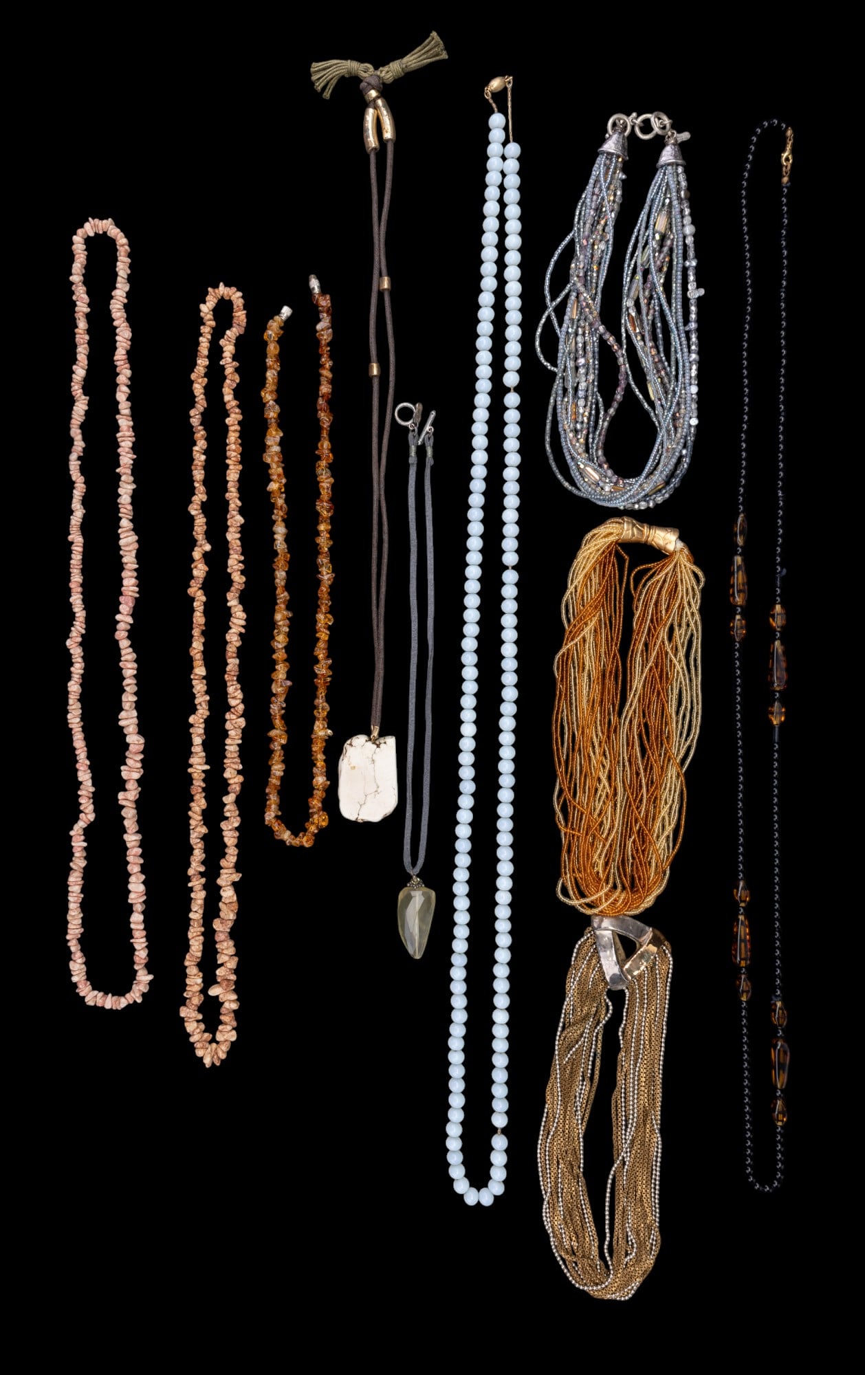 Stone and Glass Vintage Necklaces: Includes several natural stone necklaces, vintage glass bead necklaces + others.