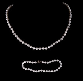 14k Pearl Necklace and Bracelet