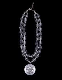 Double Strand Crystal Necklace w/ Pendant