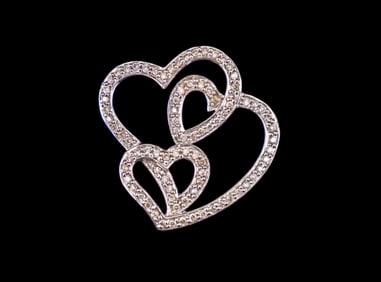 14K White Gold Triple Heart Diamond Pendant