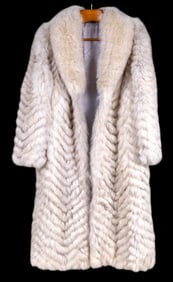 Long White Fur Coat with Chevron Pattern