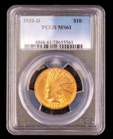 U.S. Indian Head Eagle $10 Gold Coin (1910, WM)