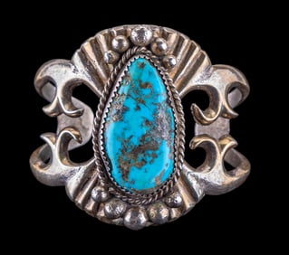 Early 'Old Pawn' Silver Turquoise Cuff